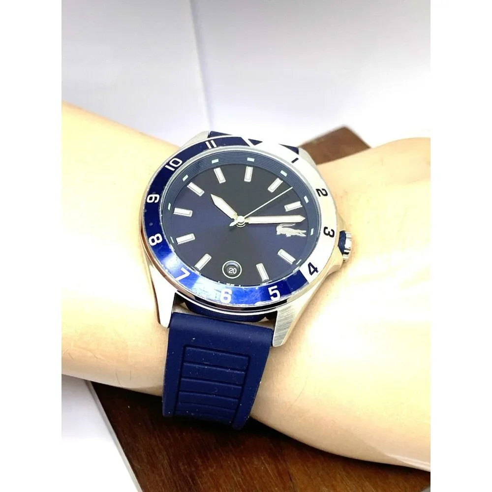 Lacoste Men's Watch 2011125 Tiebreaker Quartz Blue Dial Rubber Band Sport 43mm - Picture 6 of 14